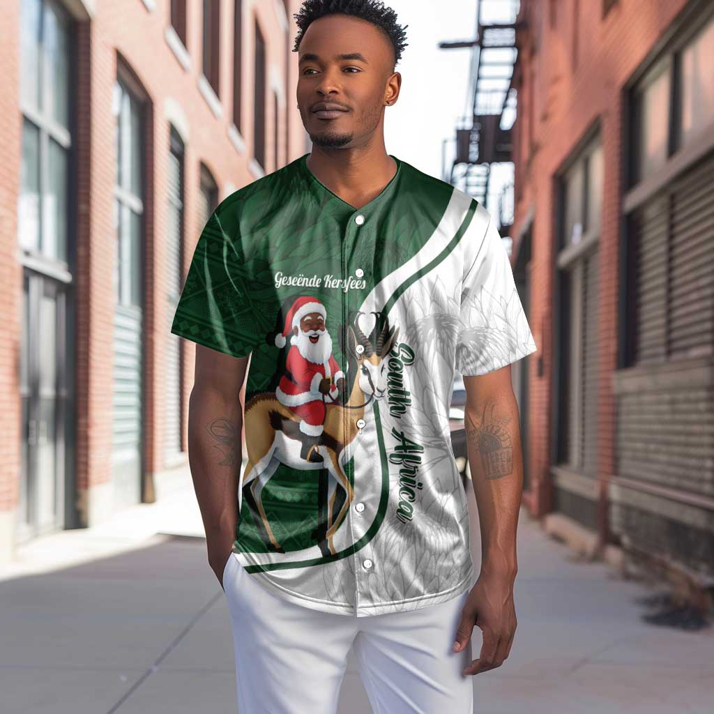 South Africa Christmas In July Baseball Jersey Geseende Kersfees Springbok Black Santa