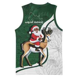 South Africa Christmas In July Basketball Jersey Geseende Kersfees Springbok Black Santa - African Pride
