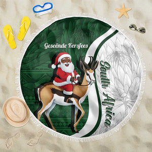 South Africa Christmas In July Beach Blanket Geseende Kersfees Springbok Black Santa
