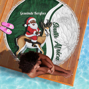 South Africa Christmas In July Beach Blanket Geseende Kersfees Springbok Black Santa