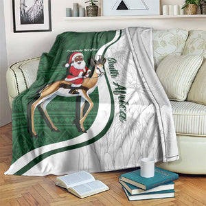 South Africa Christmas In July Blanket Geseende Kersfees Springbok Black Santa