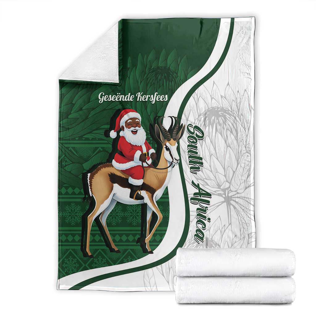 South Africa Christmas In July Blanket Geseende Kersfees Springbok Black Santa