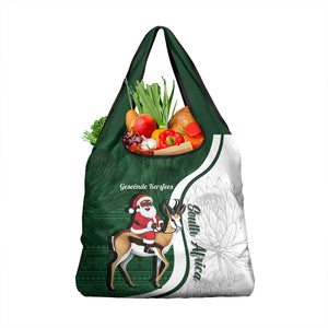 South Africa Christmas In July Grocery Bag Geseende Kersfees Springbok Black Santa