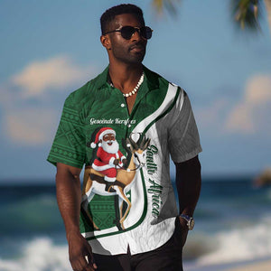 South Africa Christmas In July Hawaiian Shirt Geseende Kersfees Springbok Black Santa