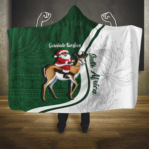 South Africa Christmas In July Hooded Blanket Geseende Kersfees Springbok Black Santa