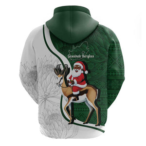 South Africa Christmas In July Hoodie Geseende Kersfees Springbok Black Santa