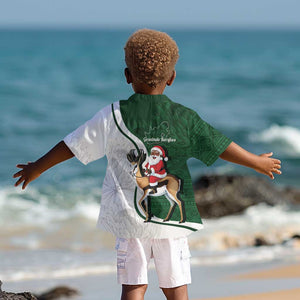South Africa Christmas In July Kid Hawaiian Shirt Geseende Kersfees Springbok Black Santa