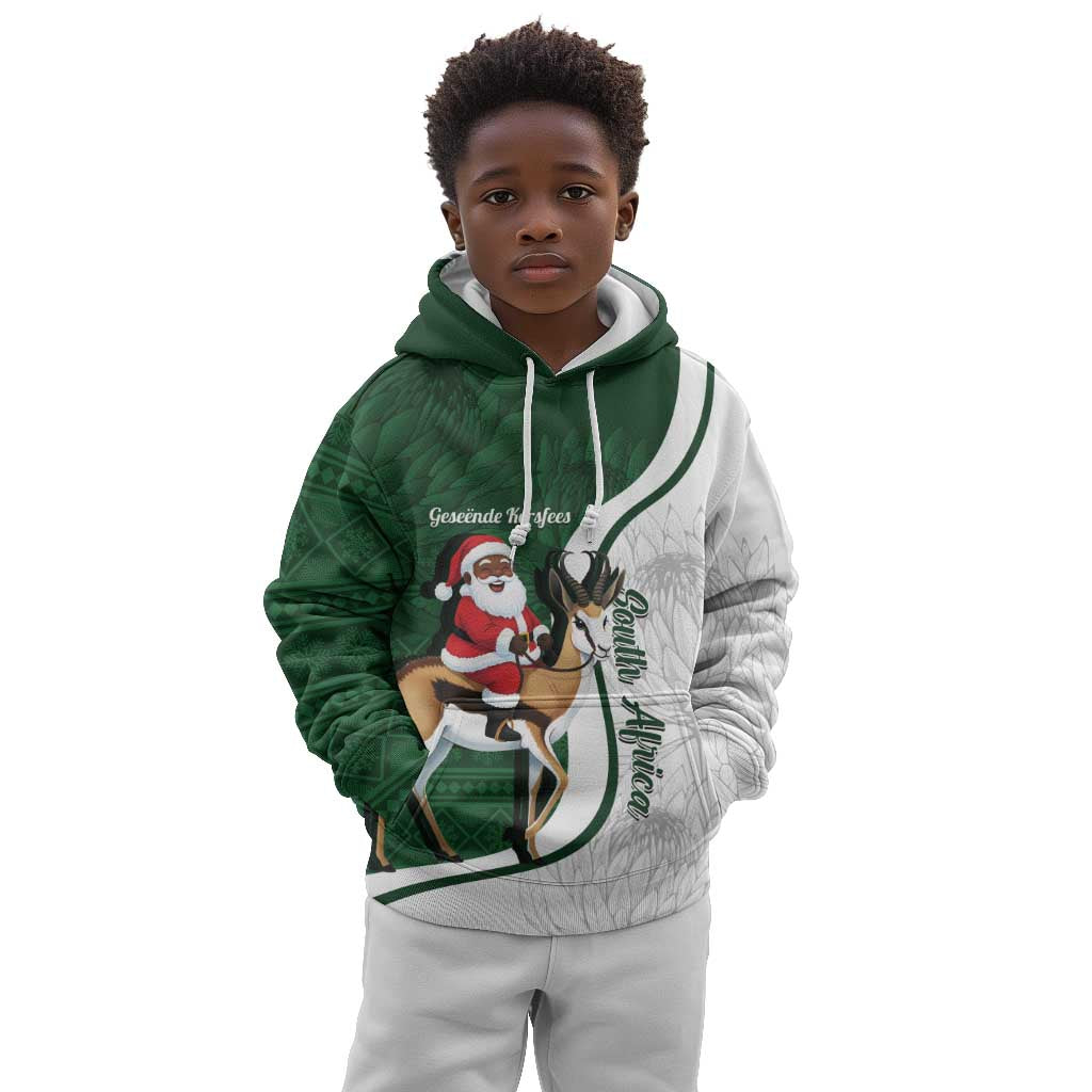 South Africa Christmas In July Kid Hoodie Geseende Kersfees Springbok Black Santa