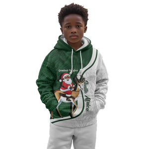 South Africa Christmas In July Kid Hoodie Geseende Kersfees Springbok Black Santa