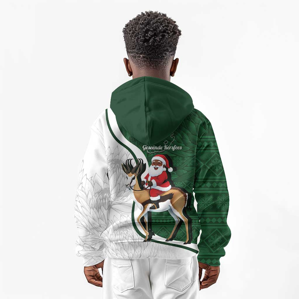 South Africa Christmas In July Kid Hoodie Geseende Kersfees Springbok Black Santa