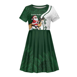 South Africa Christmas In July Kid Short Sleeve Dress Geseende Kersfees Springbok Black Santa