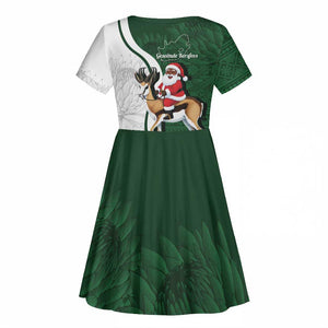 South Africa Christmas In July Kid Short Sleeve Dress Geseende Kersfees Springbok Black Santa