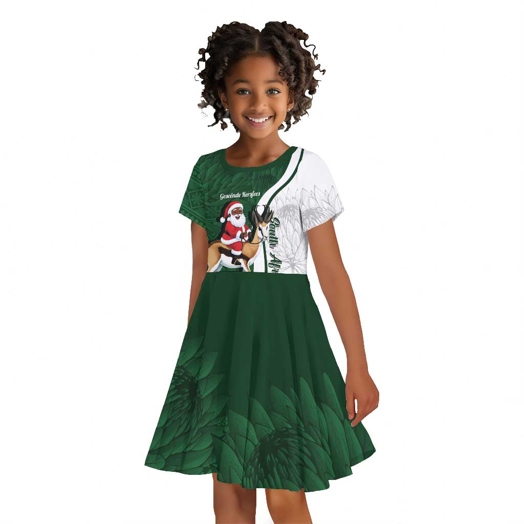 South Africa Christmas In July Kid Short Sleeve Dress Geseende Kersfees Springbok Black Santa