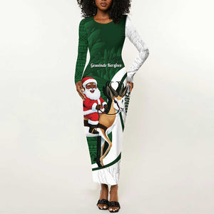 South Africa Christmas In July Long Sleeve Bodycon Dress Geseende Kersfees Springbok Black Santa