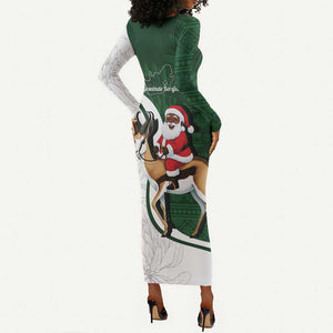 South Africa Christmas In July Long Sleeve Bodycon Dress Geseende Kersfees Springbok Black Santa