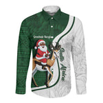 South Africa Christmas In July Long Sleeve Button Shirt Geseende Kersfees Springbok Black Santa
