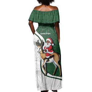 South Africa Christmas In July Off Shoulder Maxi Dress Geseende Kersfees Springbok Black Santa