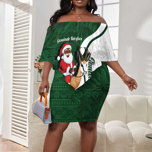 South Africa Christmas In July Off Shoulder Short Dress Geseende Kersfees Springbok Black Santa