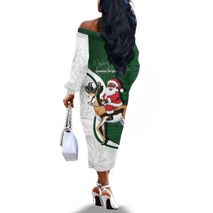 South Africa Christmas In July Off The Shoulder Long Sleeve Dress Geseende Kersfees Springbok Black Santa
