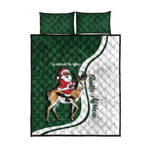 South Africa Christmas In July Quilt Bed Set Geseende Kersfees Springbok Black Santa