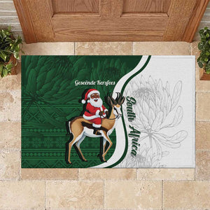 South Africa Christmas In July Rubber Doormat Geseende Kersfees Springbok Black Santa