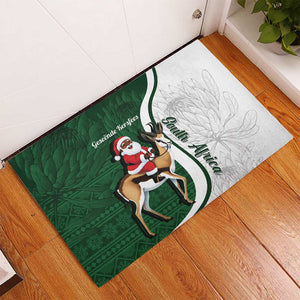South Africa Christmas In July Rubber Doormat Geseende Kersfees Springbok Black Santa
