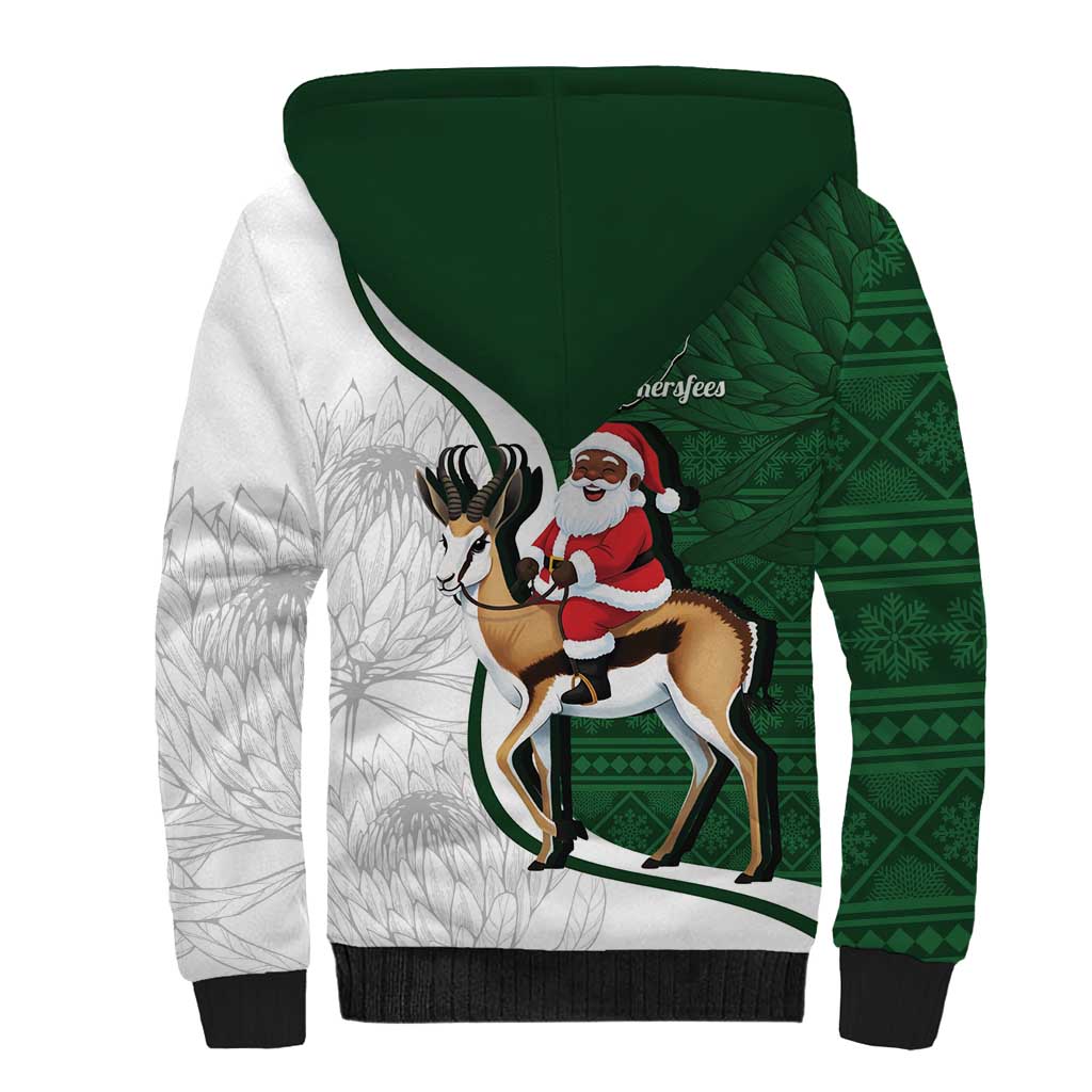 South Africa Christmas In July Sherpa Hoodie Geseende Kersfees Springbok Black Santa