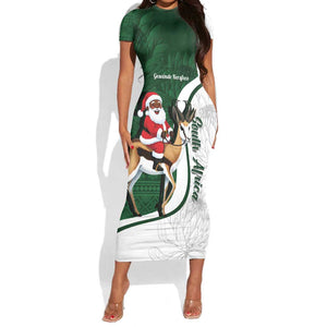 South Africa Christmas In July Short Sleeve Bodycon Dress Geseende Kersfees Springbok Black Santa