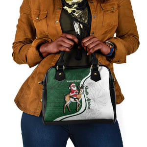 South Africa Christmas In July Shoulder Handbag Geseende Kersfees Springbok Black Santa