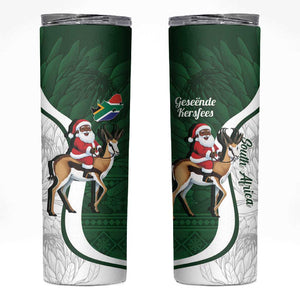 South Africa Christmas In July Skinny Tumbler Geseende Kersfees Springbok Black Santa