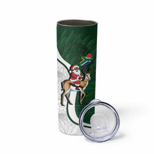 South Africa Christmas In July Skinny Tumbler Geseende Kersfees Springbok Black Santa