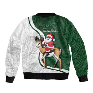 South Africa Christmas In July Sleeve Zip Bomber Jacket Geseende Kersfees Springbok Black Santa