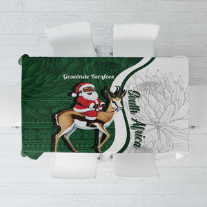 South Africa Christmas In July Tablecloth Geseende Kersfees Springbok Black Santa