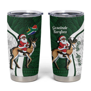 South Africa Christmas In July Tumbler Cup Geseende Kersfees Springbok Black Santa