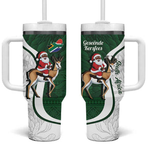 South Africa Christmas In July Tumbler With Handle Geseende Kersfees Springbok Black Santa