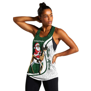 South Africa Christmas In July Women Racerback Tank Geseende Kersfees Springbok Black Santa