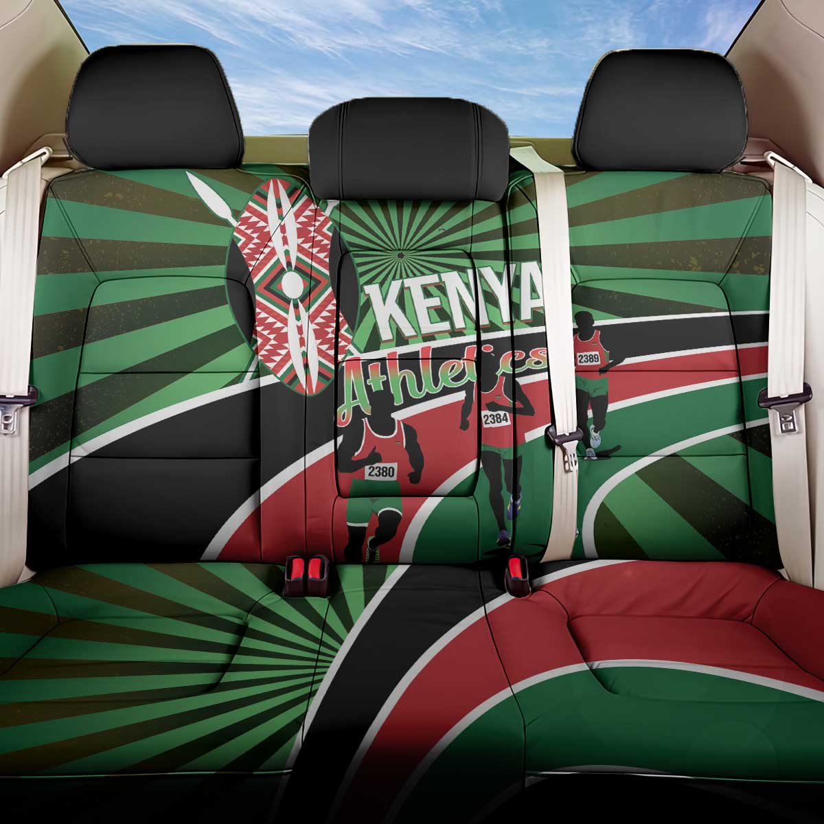 Afro Athletics Kenya Back Car Seat Cover Olono Maasai Shield Running Way - African Pride