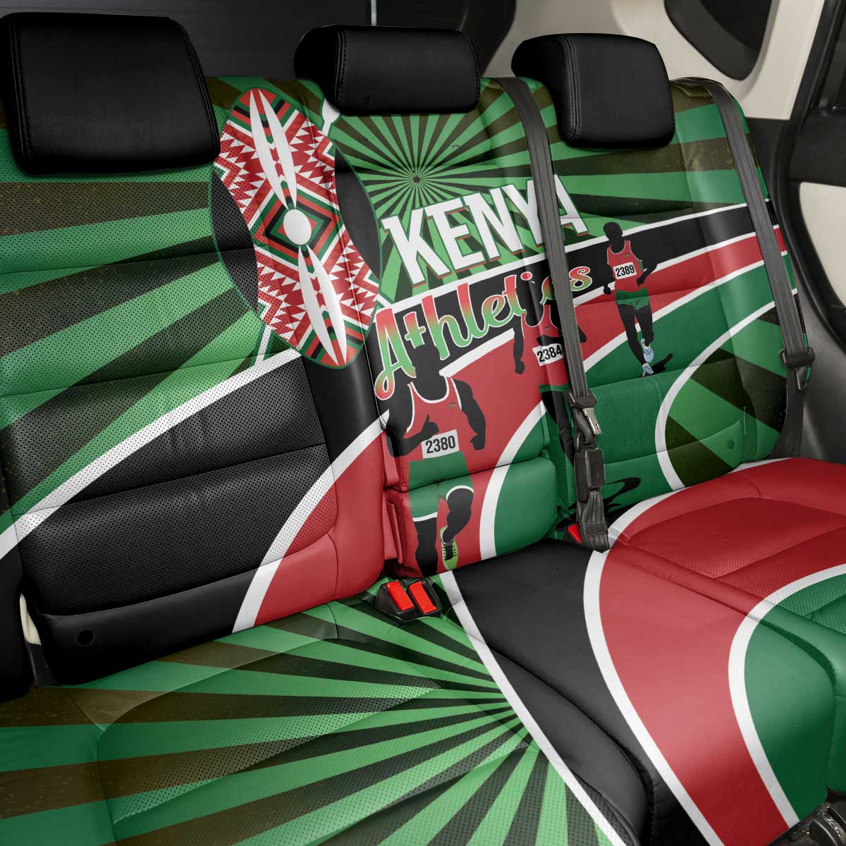 Afro Athletics Kenya Back Car Seat Cover Olono Maasai Shield Running Way - African Pride