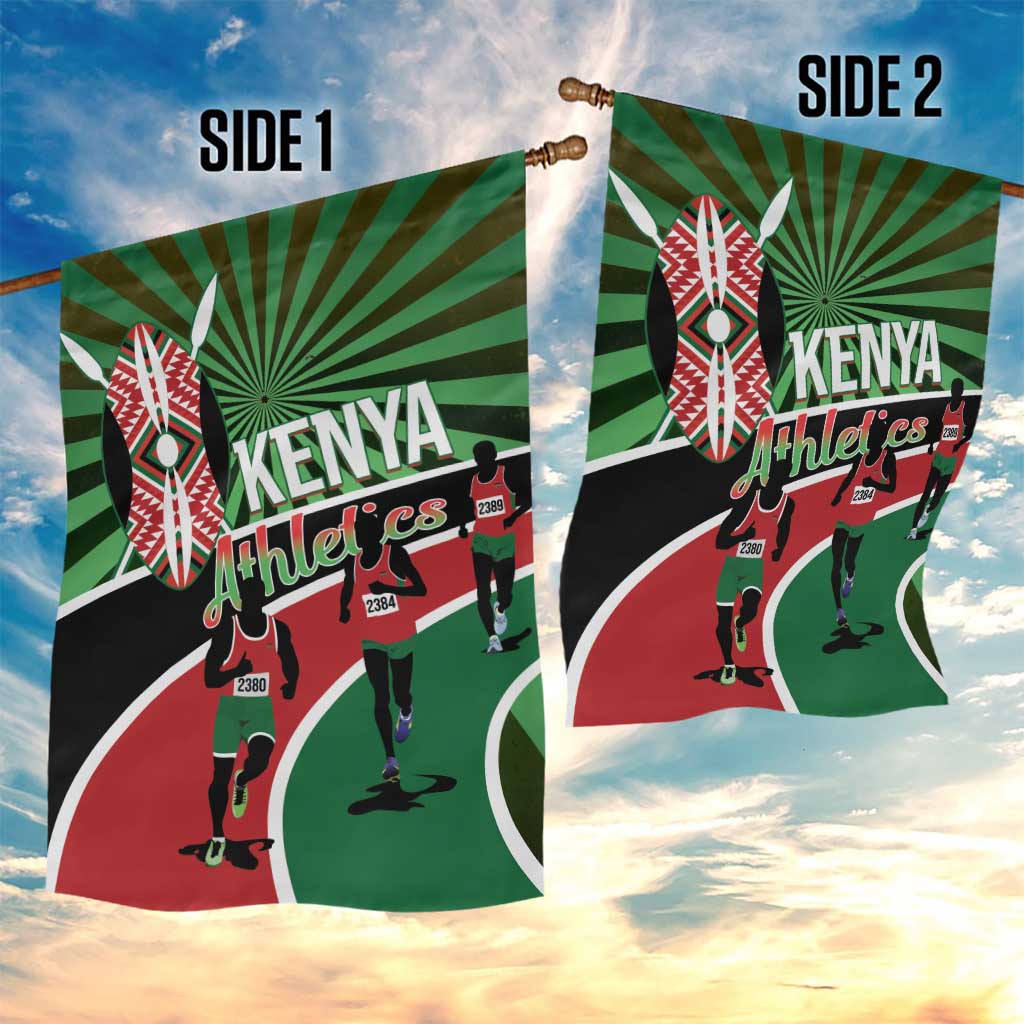 Afro Athletics Kenya Garden Flag Olono Maasai Shield Running Way - African Pride