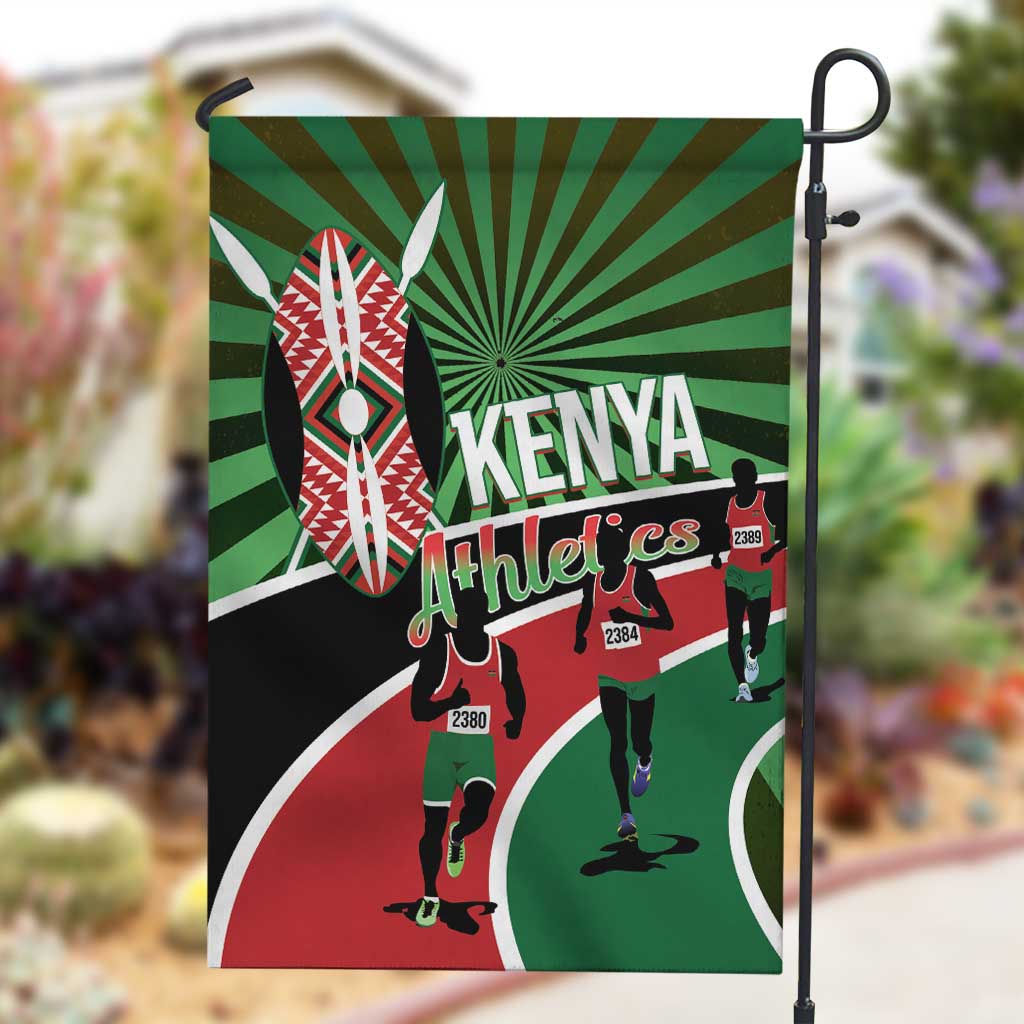 Afro Athletics Kenya Garden Flag Olono Maasai Shield Running Way - African Pride