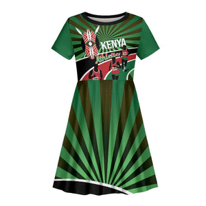 Afro Athletics Kenya Kid Short Sleeve Dress Olono Maasai Shield Running Way - African Pride