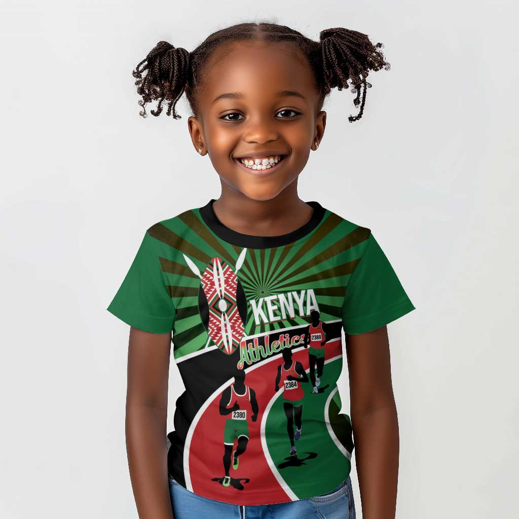 Afro Athletics Kenya Kid T shirt Olono Maasai Shield Running Way - African Pride
