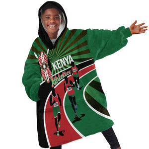 Afro Athletics Kenya Kid Wearable Blanket Hoodie Olono Maasai Shield Running Way - African Pride