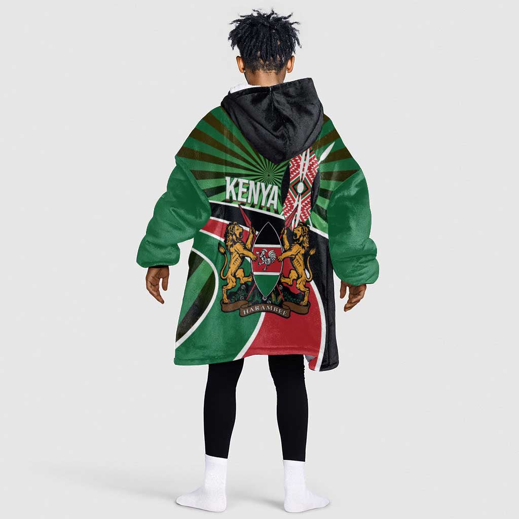 Afro Athletics Kenya Kid Wearable Blanket Hoodie Olono Maasai Shield Running Way - African Pride