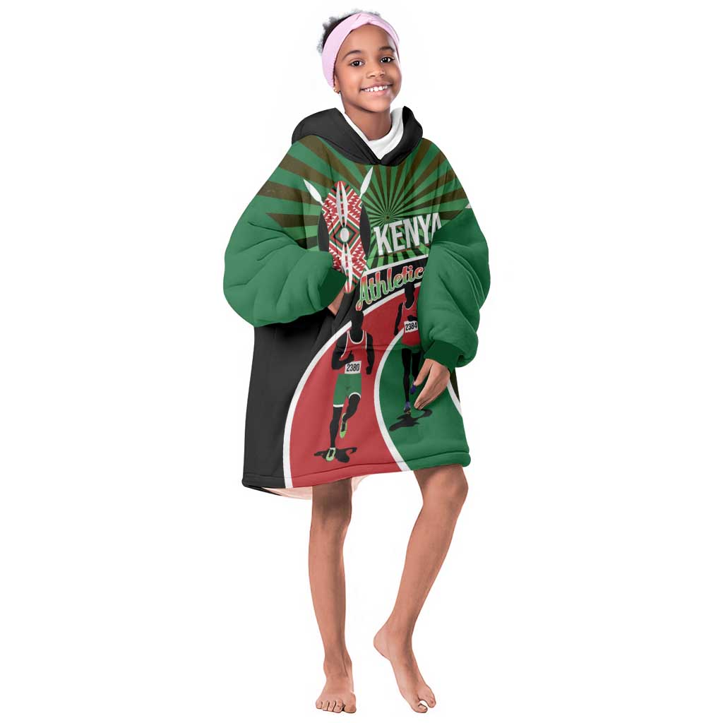 Afro Athletics Kenya Kid Wearable Blanket Hoodie Olono Maasai Shield Running Way - African Pride