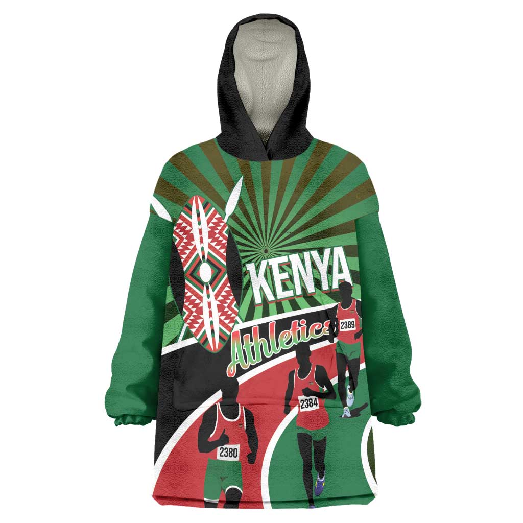 Afro Athletics Kenya Kid Wearable Blanket Hoodie Olono Maasai Shield Running Way - African Pride