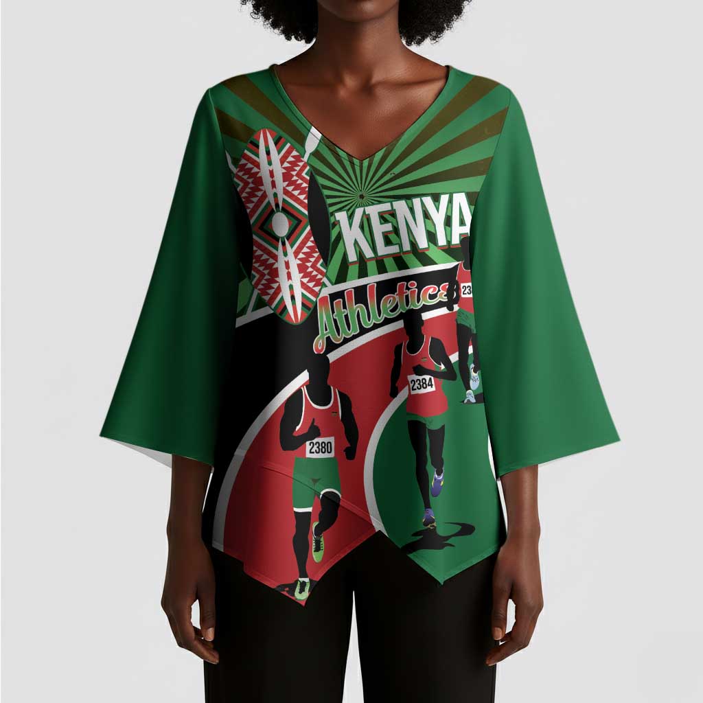 Athletics Kenya Kimono Sleeve Blouse Maasai Shield Running Way