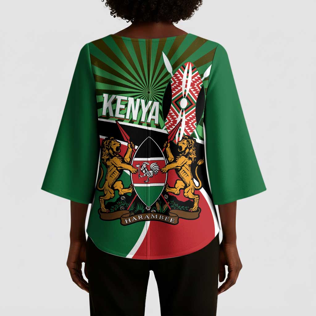 Athletics Kenya Kimono Sleeve Blouse Maasai Shield Running Way