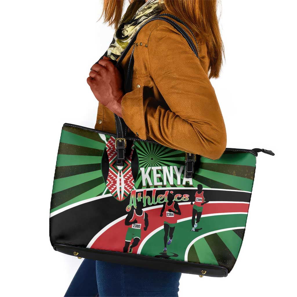 Afro Athletics Kenya Leather Tote Bag Olono Maasai Shield Running Way - African Pride