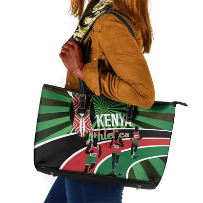 Afro Athletics Kenya Leather Tote Bag Olono Maasai Shield Running Way - African Pride